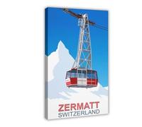 BQUWR Zermatt Ski Resort Cable Car Poster Art Canvas Poster Bedroom Decor Landscape Decor Gift 20x30inch(50x75cm)