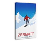BQUWR Zermatt Snowboarder Poster Retro Canvas Poster Bedroom Decor Landscape Decor Gift 20x30inch(50x75cm)