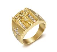 BQWXIEC Cross Ring - Divine Companion of Faith,Vintage Christian Cross Ring, Inspirational Jewelry Gift for men and women (B-Gold,US-10)