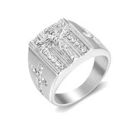 BQWXIEC Cross Ring - Divine Companion of Faith,Vintage Christian Cross Ring, Inspirational Jewelry Gift for men and women (B-Silver,US-8)