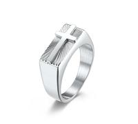 BQWXIEC Cross Ring - Divine Companion of Faith,Vintage Christian Cross Ring, Inspirational Jewelry Gift for men and women (C-Silver,US-12)