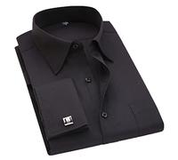 Bqxxdeo Men French Cuff Dress Shirt Long Sleeve Buttons Shirts Regular Fit Cufflinks Included FS05 Black 3XL