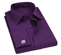 Bqxxdeo Men French Cuff Dress Shirt Long Sleeve Buttons Shirts Regular Fit Cufflinks Included FS07 Purple XXL
