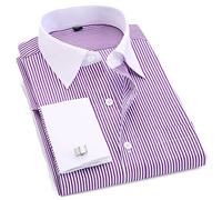 Bqxxdeo Men French Cuff Dress Shirt Long Sleeve Buttons Shirts Regular Fit Cufflinks Included FS12 Purple Stripes XXL