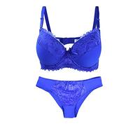 Bra and Panties Set Women, Push Up Bra Underwear Set Comfort Lace Lingerie Bra Set, Plus Size Underwired Padded Bra and Knickers Set Sexy Bra and Pants Set for Ladies (Royal Blue, 46DD)