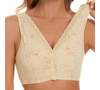 Bra Comfort Charm Front Closure Bras Lace Bra Floral Pattern Non Steel Ring Comfortable Bra for Seniors Bras Sports (Beige, I)
