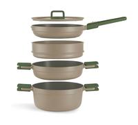 Bra Compac Pro Ceramic 5-Piece Stackable Cookware Set, Cast Aluminium with Ceramic Nonstick, Compatible with All Hobs Including Induction