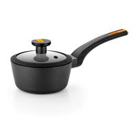 BRA COOKWARE Efficient Pro Sauce Pan w/Glass Lid | 6.3 inches - 1.13 quarts Non-Stick Cast Aluminum Low Pot | All Heat-Source Compatible | PFOA Free | Ergonomic Heat-Resistant Handle | Non Deformable