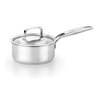 BRA COOKWARE Signature Sauce Pan w/Glass Lid | 6.3 inches - 1.2 quarts Professional low Pot | Stainless Steel Sauce Pan | All Stovetop Compatible | PFOA Free | w/o Non-Stick | Polished Finish