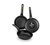 BRA Efficient Cast Aluminium Non-Stick Pans, Set of 3 20-24-28 cm Black [Amazon Exclusive]