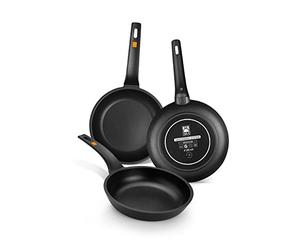 BRA Efficient Cast Aluminium Non-Stick Pans, Set of 3 20-24-28 cm Black [Amazon Exclusive]