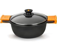 BRA Efficient Cast Aluminium Tall Casserole Dish with Lid - Black & Orange (4L) Large Casserole Dish with Lid. 100% Recycled Aluminium Big Casserole Pan with Lid. Non Stick Casserole Pot with Lid.