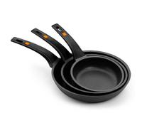Bra Efficient Non-Stick Cast Aluminium Frying Pan Set of 3 - Black (18, 22 & 26cm). Small and Large Frying Pans for Induction Hob & Other Heat Sources. 100% Recycled Aluminium.