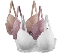 Bra for Big Busted Women 3PC Women's Bras Plus Size Push Up Underwire Comfort Seamless Multipack Bralette Sexy Padded Lace Bra Soft Full Coverage High Impact Support Adjustable Everyday Wear Grey