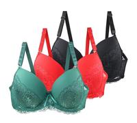 Bra for Big Busted Women 3Pcs Women's Lace Push Up Bras, Lace Non Padded Full Coverage Minimizer Bra Push Up Underwear Support Comfort Bralette Lingerie Breathable with Adjustable Straps Hot Pink