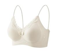 Bra for Women Plus Size Wireless Comfortable Soft Bras for Women Full Coverage Non Wired Push Up Lace V Cup Padded Tshirt Everyday Bralettes for Large Breasts Beige