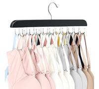Bra Hanger with Premium Wood, 16 Large Capacity, Space Saving,360° Rotating, Foldable Metal Hooks, Resovo Camisole Organizer for Bras Tank Tops, Bathing Suits, Scarfs… (1, 1 Pack Black)