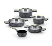 BRA Life 5 Pieces 100% Recycled Aluminum Cast Battery, PFOA Free Reinforced Ceramic Non-Stick PTFE Free Suitable for All Hobs and Induction