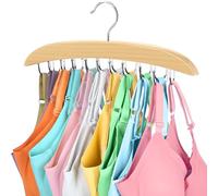 Bra Organizer for Closet, 360° Rotating Bra Hanger Space Saving w/20 Foldable Metal Hooks, Tank Top Hanger Closet Organizers and Storage for Camisoles/Tank Tops/Bras/Belts/Scarves Wood
