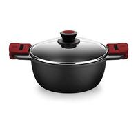 BRA Premiere Tall Casserole Dish 20 cm, Cast Aluminium, Tri-Layer, Reinforced Non-Stick Coating, 2 Removable Silicone Handles, Suitable for All Hobs Including Induction, Red