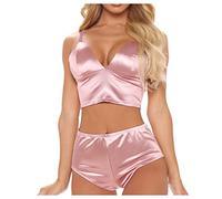 Bra Set Shaper Satin Set Black Camisole Satin Set for Women Nightwear Pyjamas Underwear Set Women's Sexy, pink, L