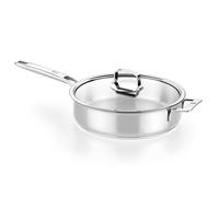 Bra Signature Stainless Steel Frying Pan 28cm. Suitable for All Hobs and as Induction Hob Frying Pan. Fully Stainless Steel Pot with Glass Lid. Non Toxic Cookware