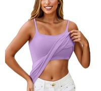 Bra Vests for Women UK,Pink Vest Top Women,Built in Bra Tank Tops for Women Cotton Padded Womens Spaghetti Strap Camisole Plus Size Sports Bras,Purple,XL