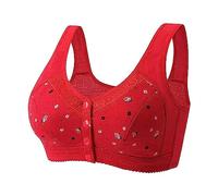 Bra with Front Closure, Without Underwire, Skin Friendly, Large Sizes, Comfortable Soft Underwear, Three-Row Support Bra, Push Up, Anti Sagging Bra, Large Breasts, Strong Hold Bralette, red, XXL