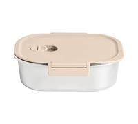 Brabantia 1.1L Stainless Steel Lunch Box with Divider, Microwave Safe | 1.1L stainless steel lunch box with a steam vent lid, removable divider and dual locking clips for meals on the go.