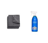 Brabantia 118029 Microfibre Cleaning Cloths (x 2), Machine Washable, Dark Grey, 30 x 30 x 0.5 cm & Method Glass Cleaner Spray, Mint, 828 ml (Pack of 1)