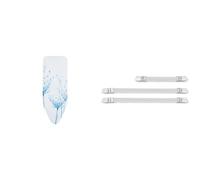 Brabantia 118944 Ironing Board Cover C, 124 x 45cm, 2mm Foam, Cotton Flower & 108266 Ironing Cover Fasteners - White