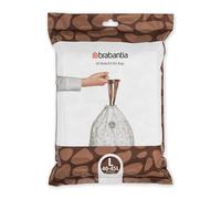 Brabantia 138645 PerfectFit Bin Liners (Size L/40-45 Litre) Thick Plastic Trash Bags with Tie Tape Drawstring Handles (40 Bags), White