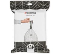 Brabantia 138829 PerfectFit Bin Liners (Size M/60 Litre) Thick Plastic Trash Bags with Tie Tape Drawstring Handles (40 Bags), White