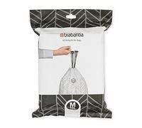 Brabantia 138829 PerfectFit Bin Liners (Size M/60 Litre) Thick Plastic Trash Bags with Tie Tape Drawstring Handles (40 Bags), White