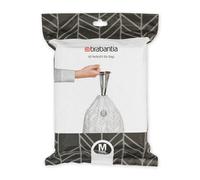 Brabantia 138829 PerfectFit Bin Liners (Size M/60 Litre) Thick Plastic Trash Bags with Tie Tape Drawstring Handles (40 Bags), White