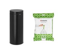 Brabantia 30 L Matt Black Kitchen Touch Bin with Removable Lid, Easy Clean, Fits Brabantia Bin Liners Size G, 30 Litre Capacity, Black, Plastic & Stainless Steel, Indoor Use