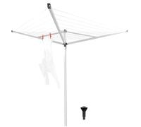 Brabantia 30m Essential Rotary Washing Line (Metallic Grey) Collapsible Umbrella System, 3 Arm Outdoor Clothes Dryer + 35mm Plastic Ground Tube