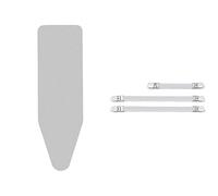 Brabantia 317309 Metallised Silver Ironing Board Cover with 2 mm Foam, L 135 x W 49 cm & 108266 Ironing Cover Fasteners - White