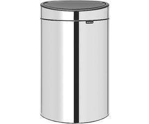 Brabantia 40L Kitchen Touch Bin New (Brilliant Steel) Removable Lid, Soft-Touch Open, Easy Clean Rubbish Waste Bin + Free Bin Bags