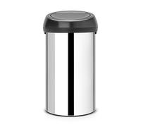 Brabantia 60 Litre Large Kitchen Touch Bin (Brilliant Steel/Matt Black Lid) Removable Lid, Soft-Touch Open, Easy Clean Rubbish Food Waste Bin