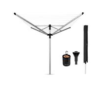 Brabantia 60m Lift-O-Matic Advance Rotary Washing Line (Grey) Multiple Height Adjustments, Folding Outdoor Rotating Clothes Dryer + 50 mm Ground Spik