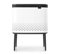 Brabantia - Bo Laundry Bin 60L - Stylish Dirty Clothes Hamper - Lid with Quick-Drop Opening - Removable Cotton Bag - Portable & Hygienic - Bedroom & Bathroom Accessory - White
