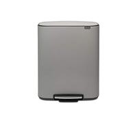 Brabantia Bo Pedal Bin - 2 x 30L Inner Buckets (Mineral Concrete Grey) Large Waste/Recycling Kitchen Bin - Soft Closing Lid