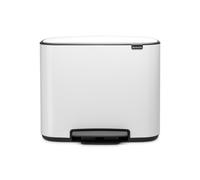 Brabantia Bo Step-On Pedal Trash Can - 3 + 6 Gal Inner Buckets (White) Waste/Recycling Garbage Can Removable Compartments + Free Bags