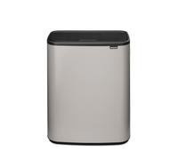 Brabantia Bo Touch Bin 2x30L - Extra Large Dual Compartment | Soft Touch Waste Separation with Inner Buckets | Space-Saving Rubbish Bin for Kitchen or Utility | Soft Grey