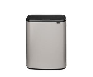 Brabantia Bo Touch Bin 2x30L - Extra Large Dual Compartment | Soft Touch Waste Separation with Inner Buckets | Space-Saving Rubbish Bin for Kitchen or Utility | Soft Grey