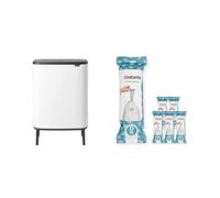 Brabantia Bo Touch Bin Hi - 2 x 30 Litre Inner Buckets (White) Waste/Recycling Kitchen Bin + O Liners Multipack Box (120 rolls)