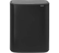 Brabantia Bo Touch Top Trash Can - 1 x 16 Gal Bucket (Matt Black) Soft Open/Close Kitchen Garbage & Recycling Can with Removable Compartment