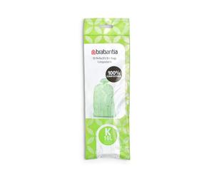 Brabantia Compostable Bin Liners for Food Waste & Organic Composting (Size K/10 Litre) Biodegradable Small Bin Bags (Pack of 10 Bags)