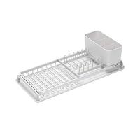 Brabantia Dish Drying Draining Rack (Compact/Light Grey) Easy-Clean Drip Tray and Removable Cutlery Basket, Corrosion-Resistant Aluminium Rack, Compact (20 x 46 cm)